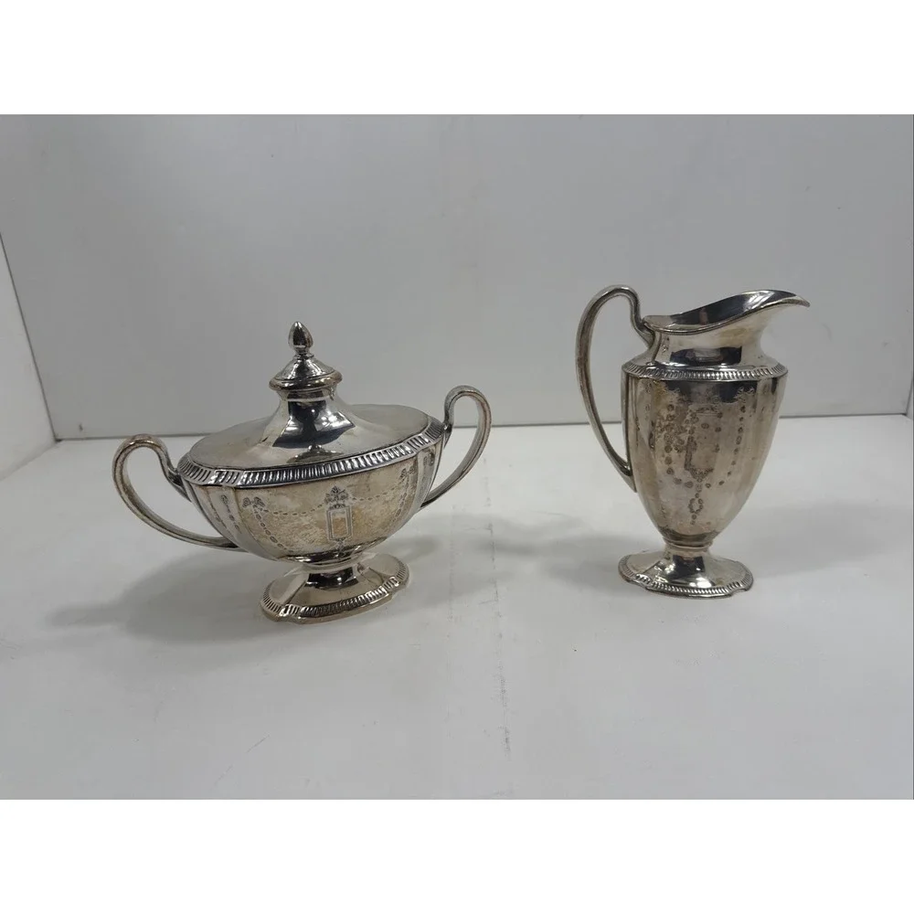Antique‎ Community Plate Silverplated Lidded Sugar Creamer Pair 3pc. Rare